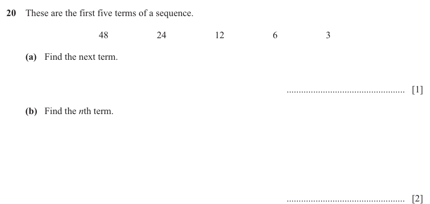 IGCSE Mathematics 0580 Oct/Nov 2025 Paper 41 Question 20 – Algebra, Sequences, 3 marks