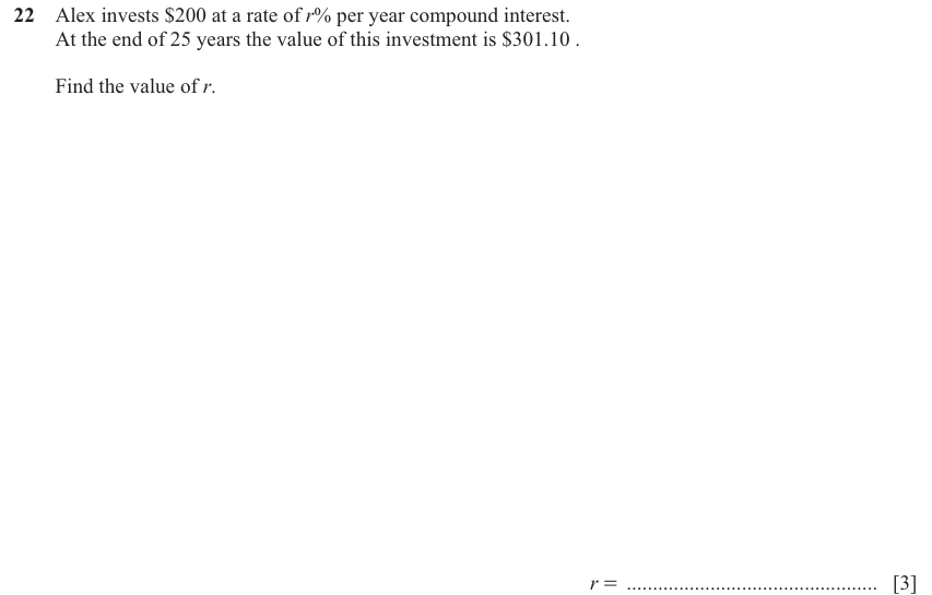 IGCSE 0580 Nov 2025 Paper 41 Question 22 — Simple and compound interest (Extended, 3 marks)