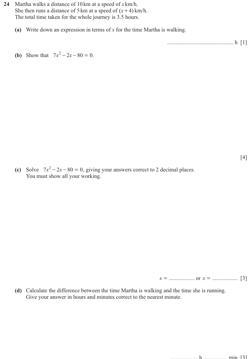 IGCSE 0580 Nov 2025 Paper 41 Question 24 — Basic algebra (Extended, 11 marks)