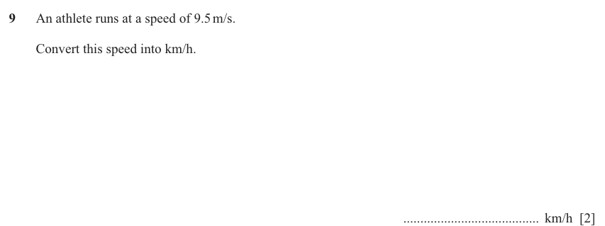 IGCSE 0580 Nov 2025 Paper 41 Question 9 — Speed, distance, time problems (Extended, 2 marks)