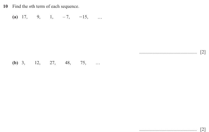 IGCSE 0580 Nov 2025 Paper 42 Question 10 — Sequences (Extended, 4 marks)