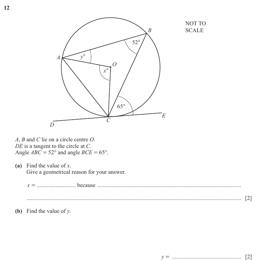 IGCSE Mathematics 0580 Oct/Nov 2025 Paper 42 Question 12 – Geometry, Angles using geometrical properties, 4 marks
