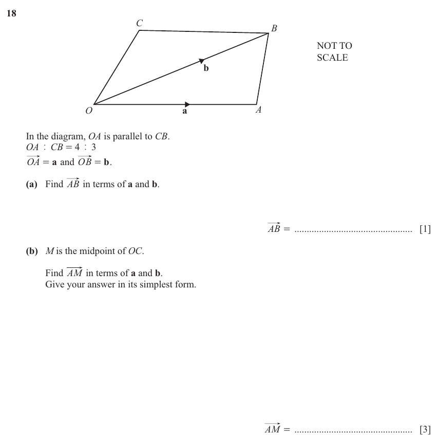 IGCSE 0580 Nov 2025 Paper 42 Question 18 — Further vectors (vector combinations) (Extended, 4 marks)