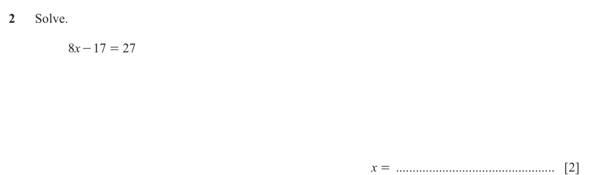 IGCSE Mathematics 0580 Oct/Nov 2025 Paper 42 Question 2 – Algebra, Basic algebra, 2 marks
