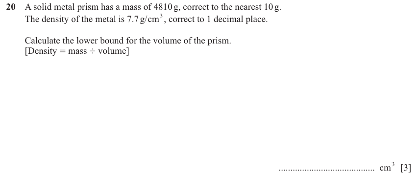 IGCSE Mathematics 0580 Oct/Nov 2025 Paper 42 Question 20 – Mensuration, Perimeter, Area and Volume, 3 marks