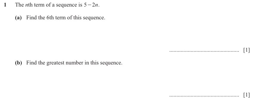IGCSE Mathematics 0580 Oct/Nov 2025 Paper 43 Question 1 – Algebra, Sequences, 2 marks