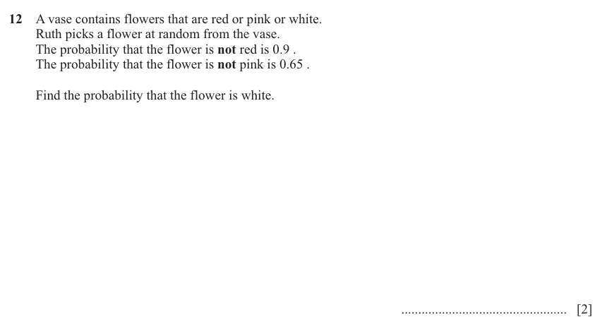 IGCSE Mathematics 0580 Oct/Nov 2025 Paper 43 Question 12 – Probability, General, 2 marks