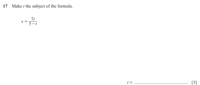 IGCSE Mathematics 0580 Oct/Nov 2025 Paper 43 Question 17 – Algebra, Basic algebra, 3 marks