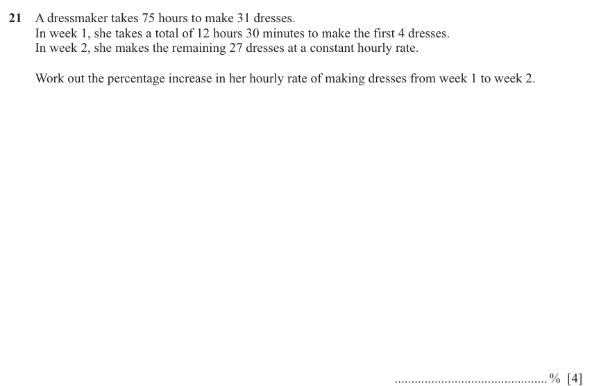 IGCSE 0580 Nov 2025 Paper 43 Question 21 — Fractions, decimals and percentages (Extended, 4 marks)