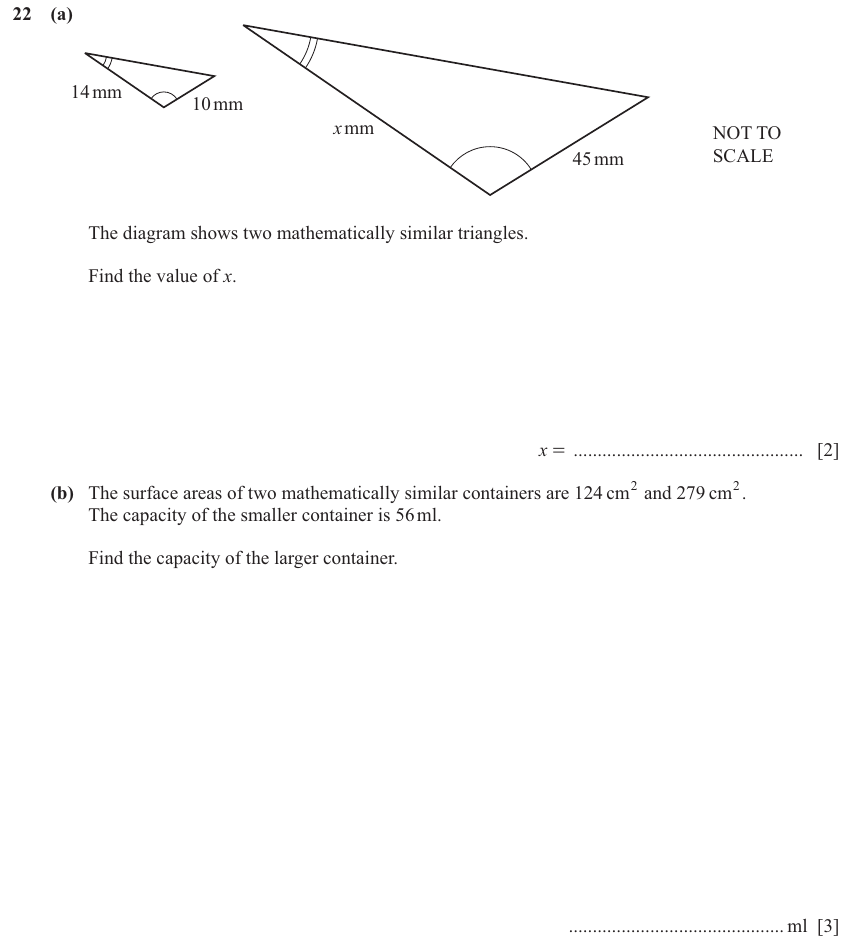 IGCSE 0580 Nov 2025 Paper 43 Question 22 — Similar figures (Extended, 5 marks)