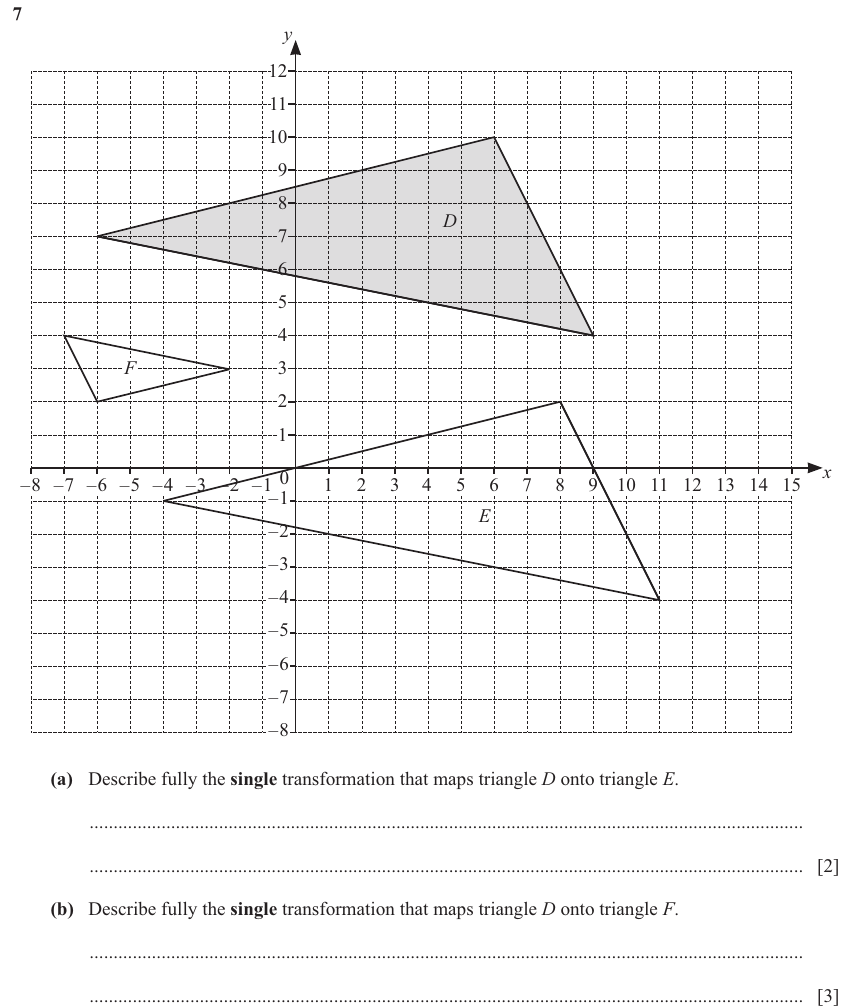IGCSE 0580 Nov 2025 Paper 43 Question 7 — Transformations (Extended, 5 marks)