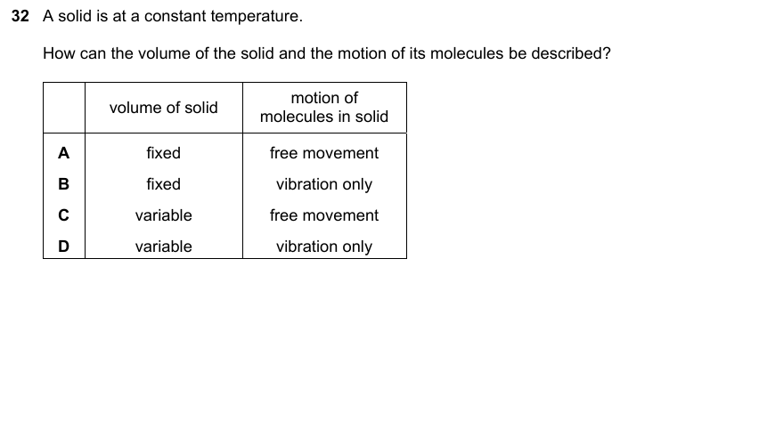IGCSE 0653 Mar 2024 Paper 12 Q32 — States of Matter & Particles