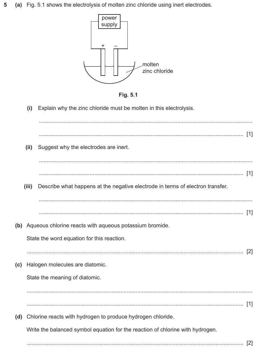 IGCSE 0653 Mar 2024 Paper 42 Q5 — Electrochemistry