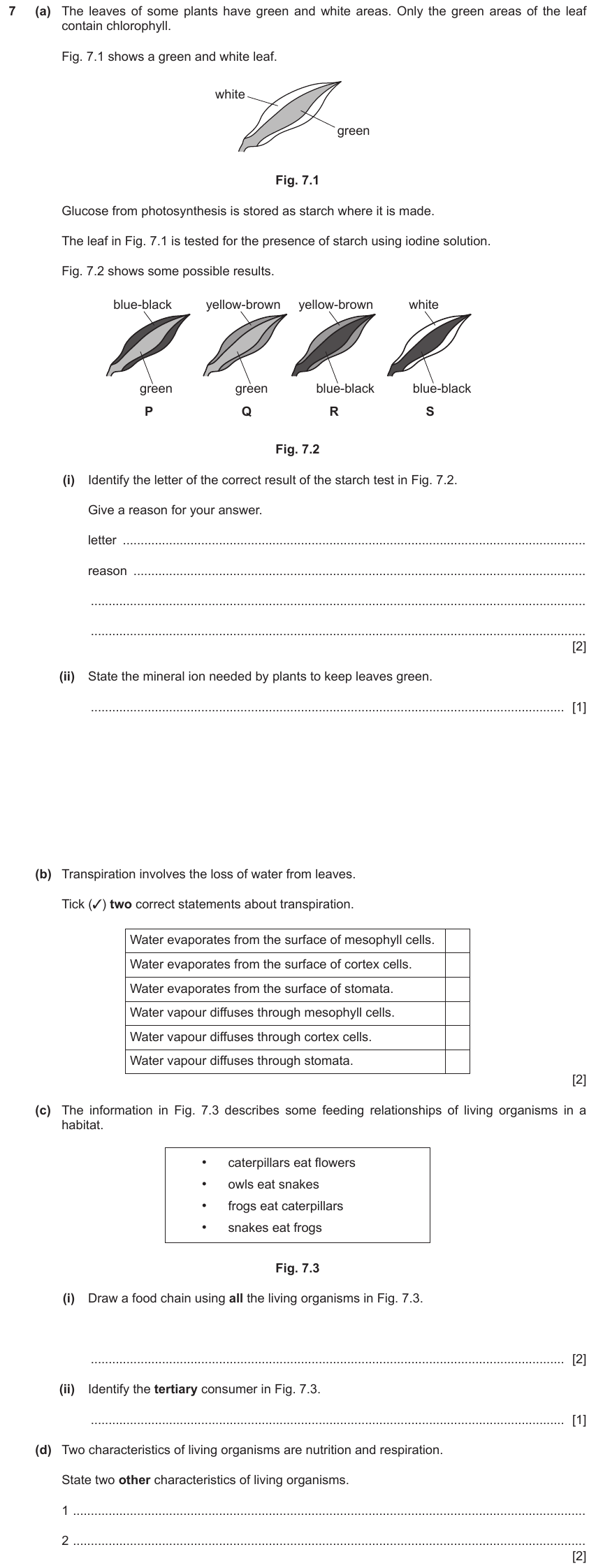 IGCSE 0653 May/Jun 2023 Paper 31 Q7 — Gas Exchange & Respiration