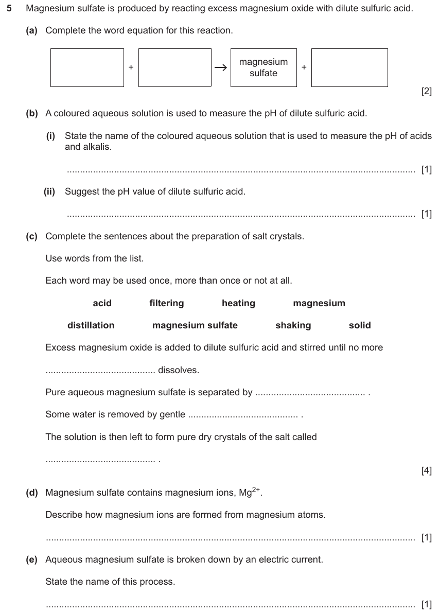 IGCSE 0653 May/Jun 2023 Paper 33 Q5 — Acids, Bases & Salts