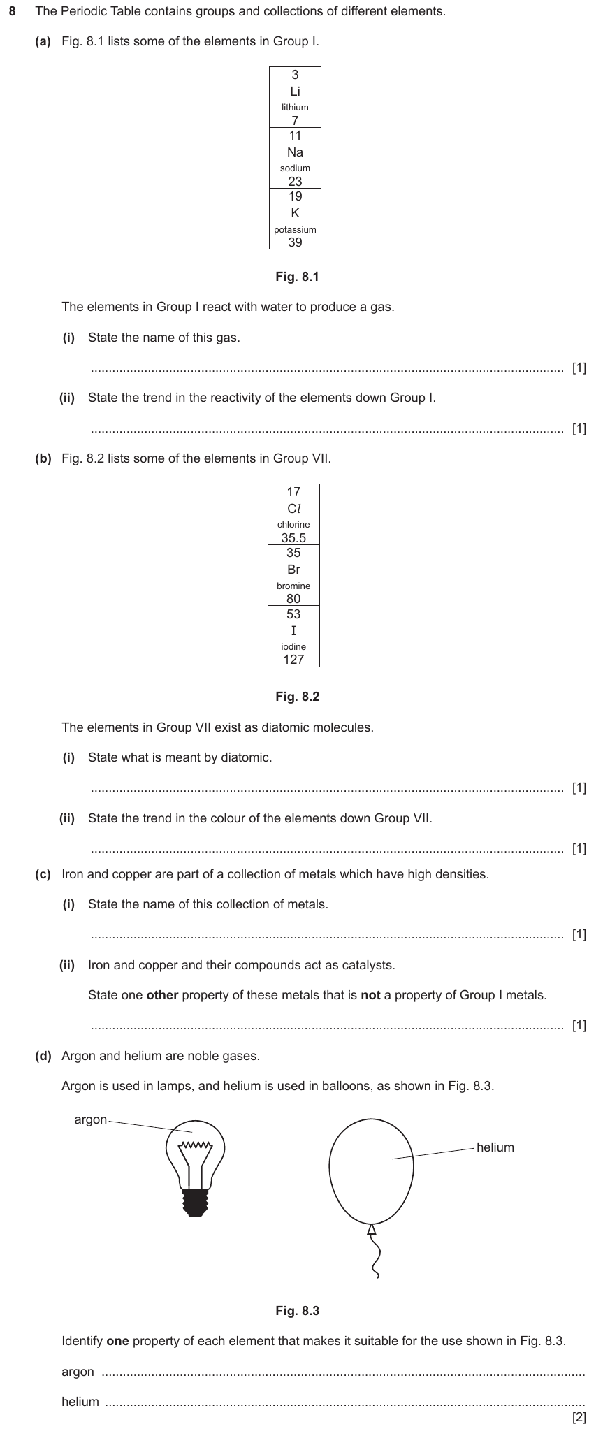 IGCSE 0653 May/Jun 2023 Paper 33 Q8 — The Periodic Table