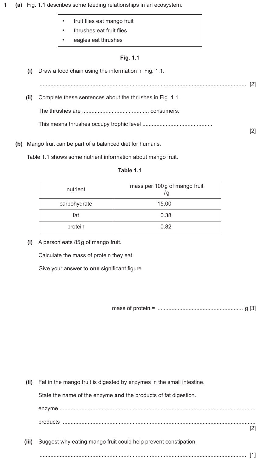 IGCSE 0653 May/Jun 2023 Paper 42 Q1 — Human Nutrition