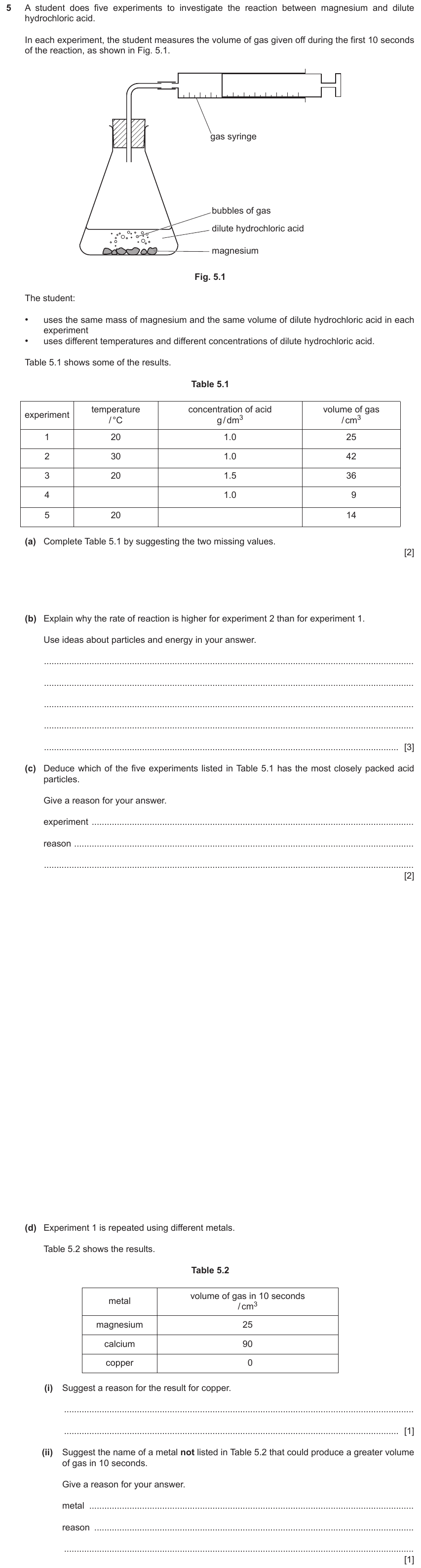 IGCSE 0653 May/Jun 2023 Paper 42 Q5 — Rate of Reaction