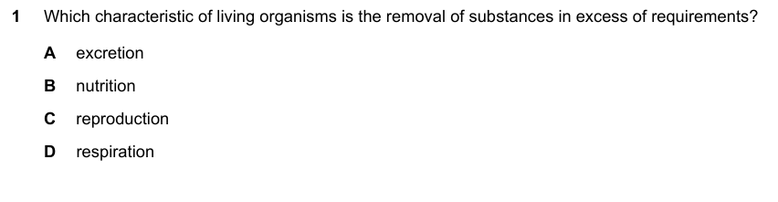IGCSE 0653 May/Jun 2024 Paper 11 Q1 — Excretion