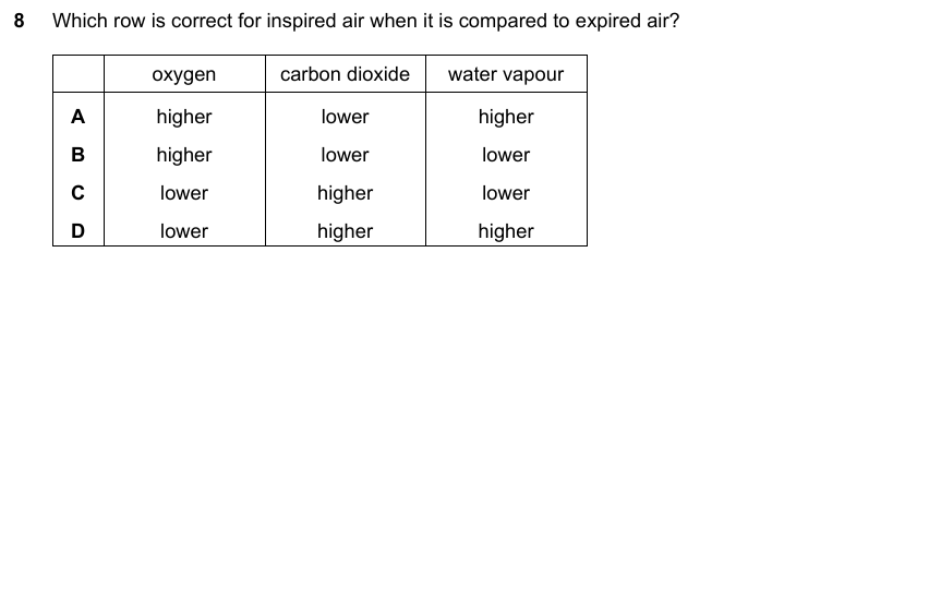 IGCSE 0653 May/Jun 2024 Paper 11 Q8 — Gas Exchange & Respiration