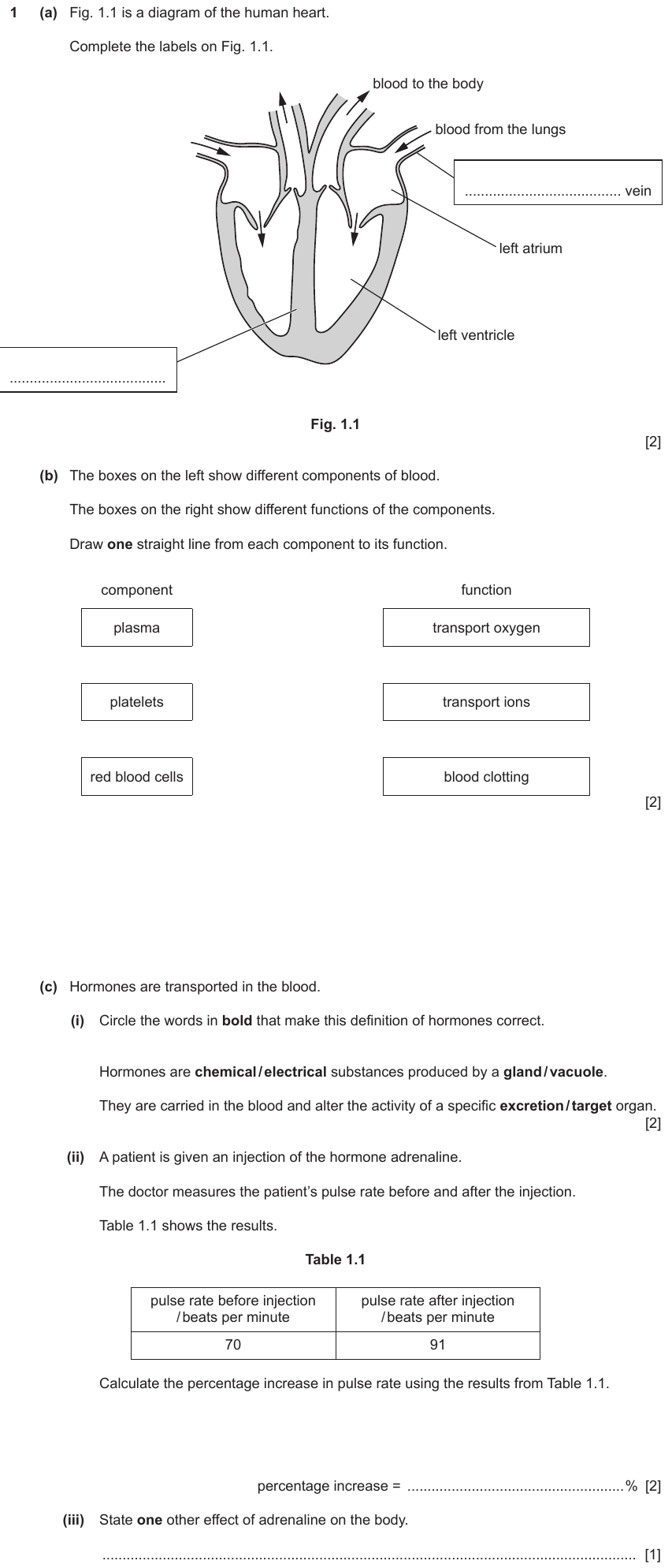 IGCSE 0653 May/Jun 2024 Paper 33 Q1 — Transport in Animals