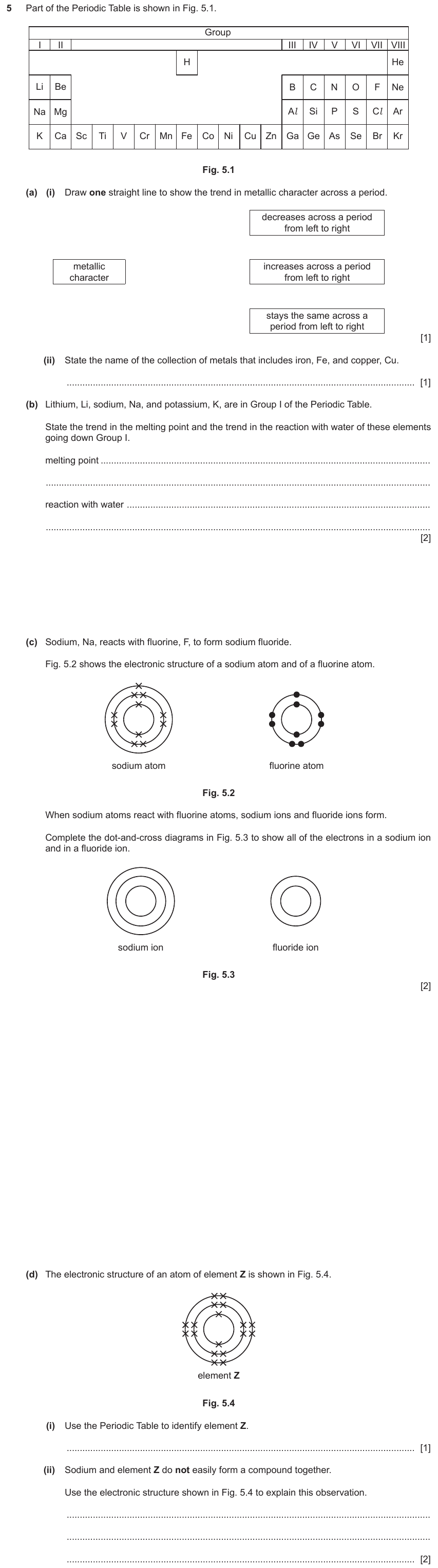 IGCSE 0653 May/Jun 2024 Paper 33 Q5 — The Periodic Table