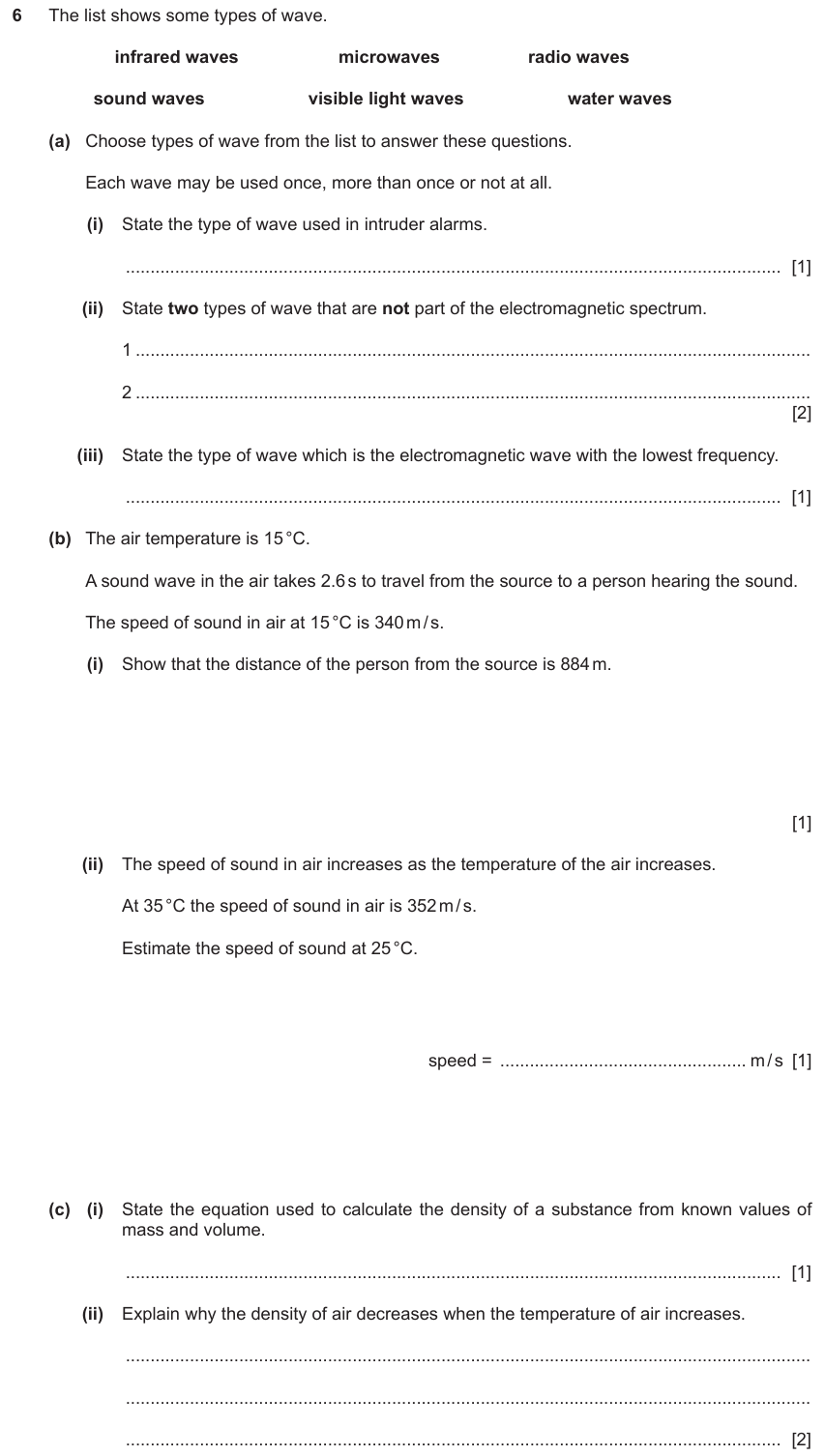 IGCSE 0653 May/Jun 2024 Paper 33 Q6 — Waves