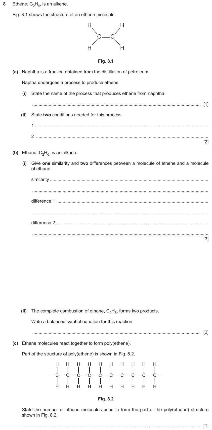 IGCSE 0653 May/Jun 2024 Paper 41 Q8 — Organic Chemistry