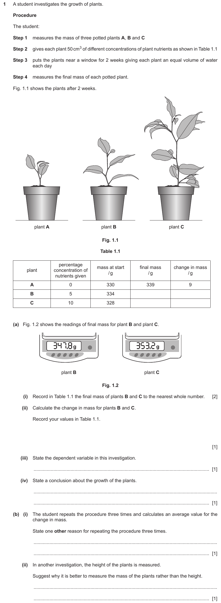 IGCSE 0653 May/Jun 2024 Paper 63 Q1 — Gas Exchange & Respiration