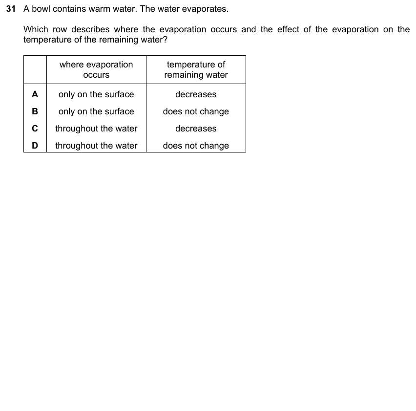 IGCSE 0653 May/Jun 2025 Paper 11 Q31 — States of Matter & Particles