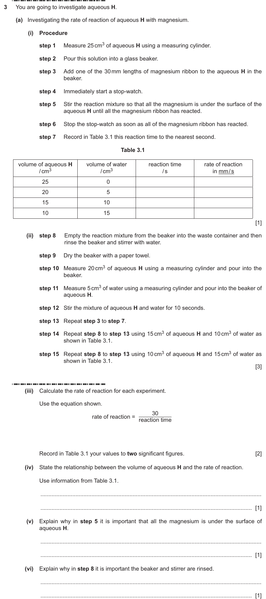 IGCSE 0653 May/Jun 2025 Paper 51 Q3 — Rate of Reaction