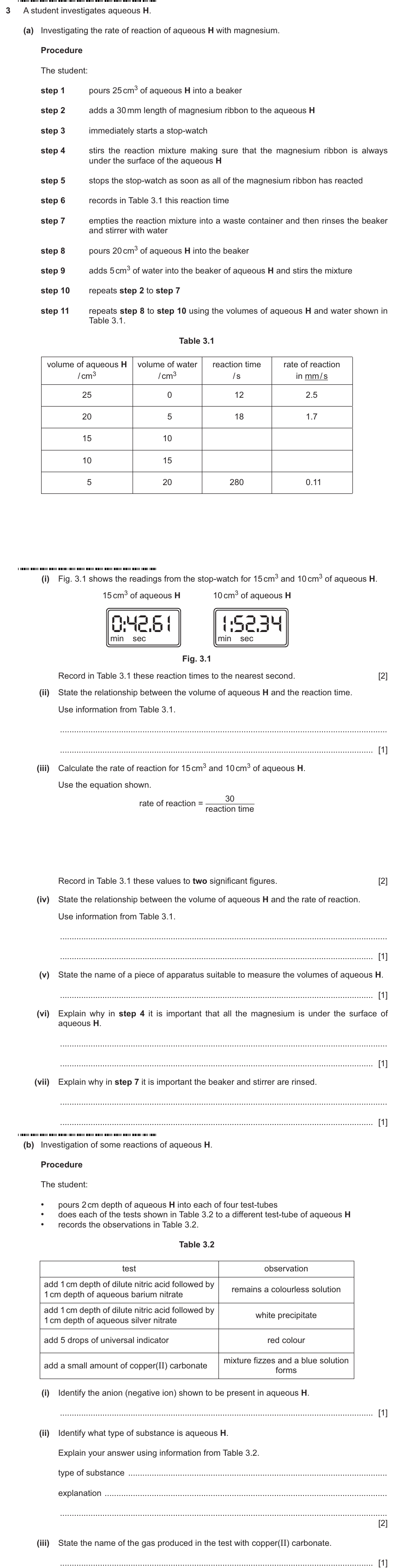 IGCSE 0653 May/Jun 2025 Paper 61 Q3 — Rate of Reaction