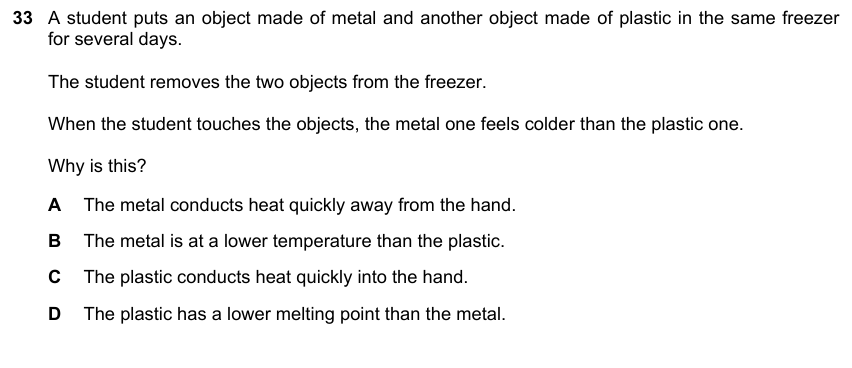 IGCSE 0653 Oct/Nov 2023 Paper 12 Q33 — States of Matter & Particles