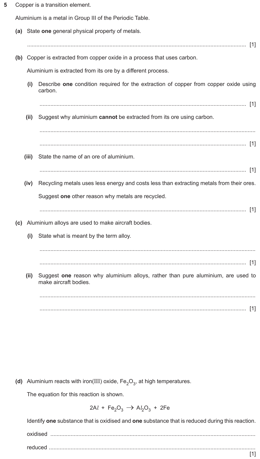 IGCSE 0653 Oct/Nov 2023 Paper 31 Q5 — The Periodic Table