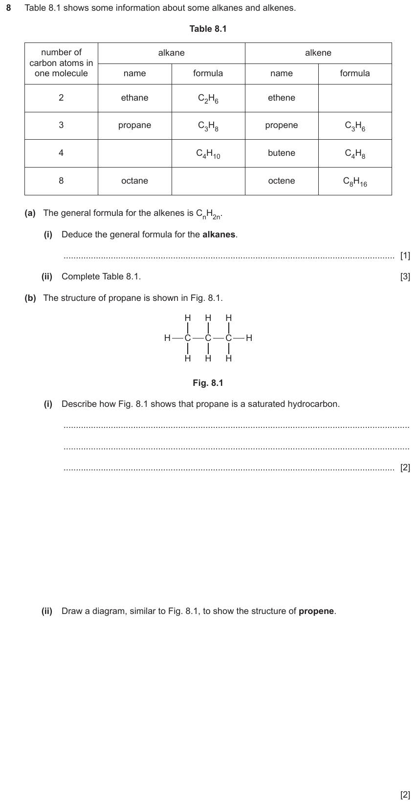 IGCSE 0653 Oct/Nov 2023 Paper 43 Q8 — Organic Chemistry