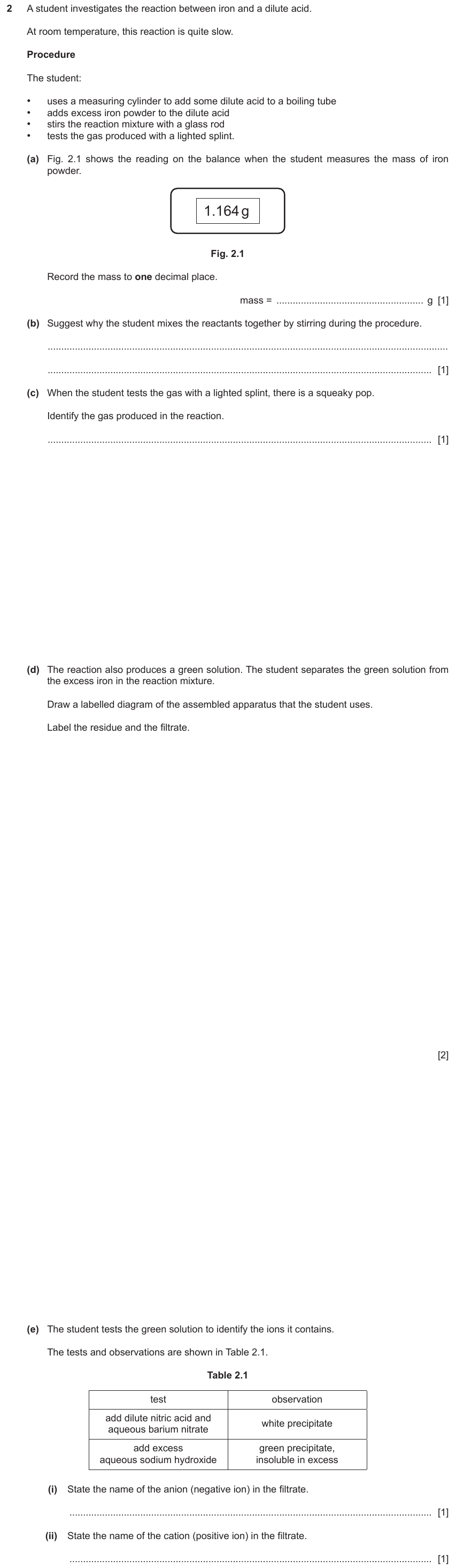 IGCSE 0653 Oct/Nov 2023 Paper 62 Q2 — Acids, Bases & Salts