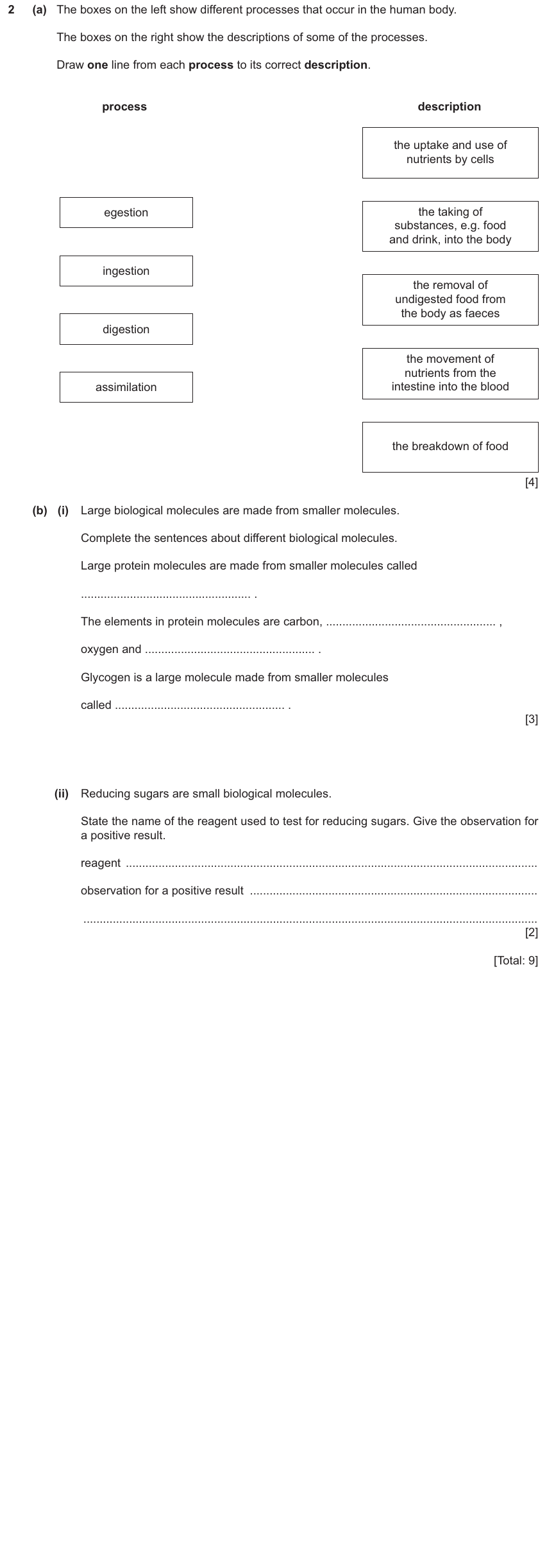 IGCSE 0654 Mar 2025 Paper 32 Question 2 — Carbohydrates, proteins & fats