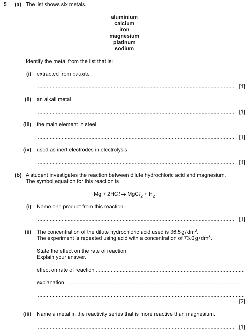 IGCSE 0654 Mar 2025 Paper 32 Question 5 — Factors affecting rate of reaction