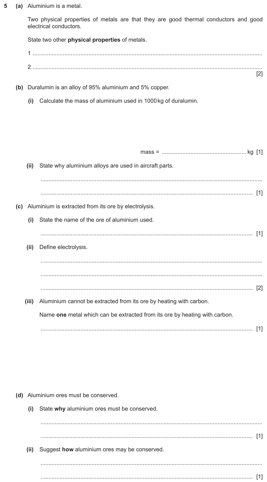 IGCSE 0654 Jun 2022 Paper 31 Question 5 — Extraction of metals