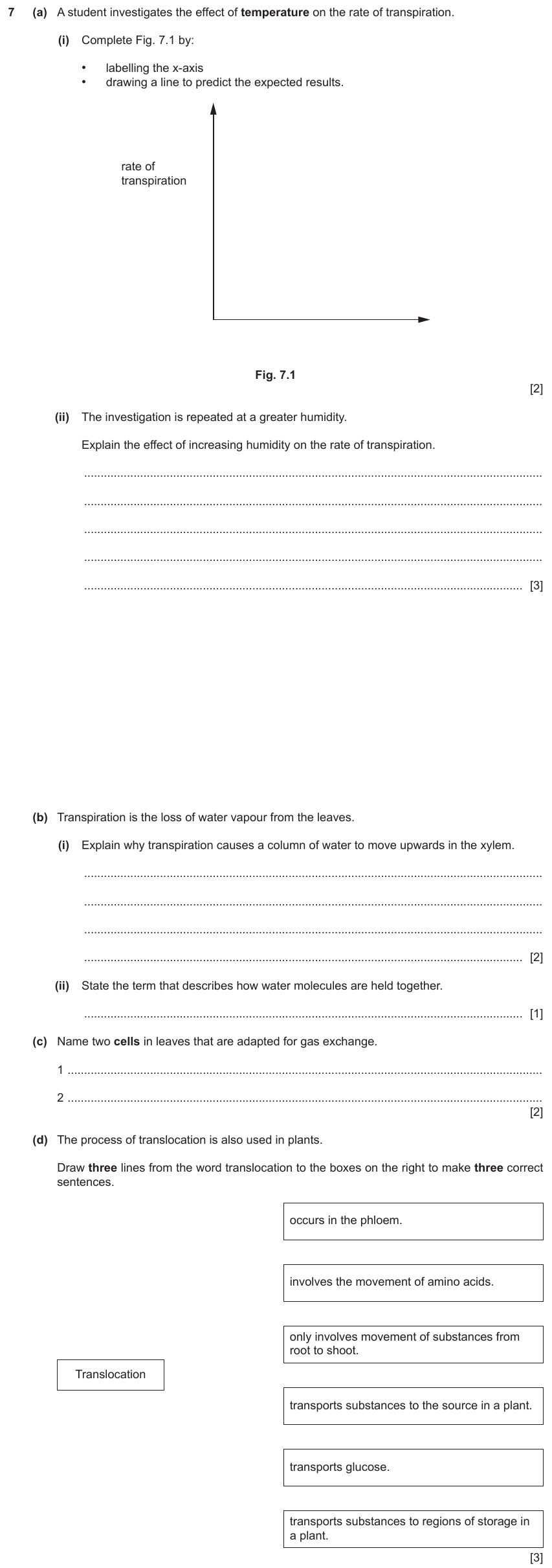 IGCSE 0654 Jun 2022 Paper 42 Question 7 — Xylem & phloem