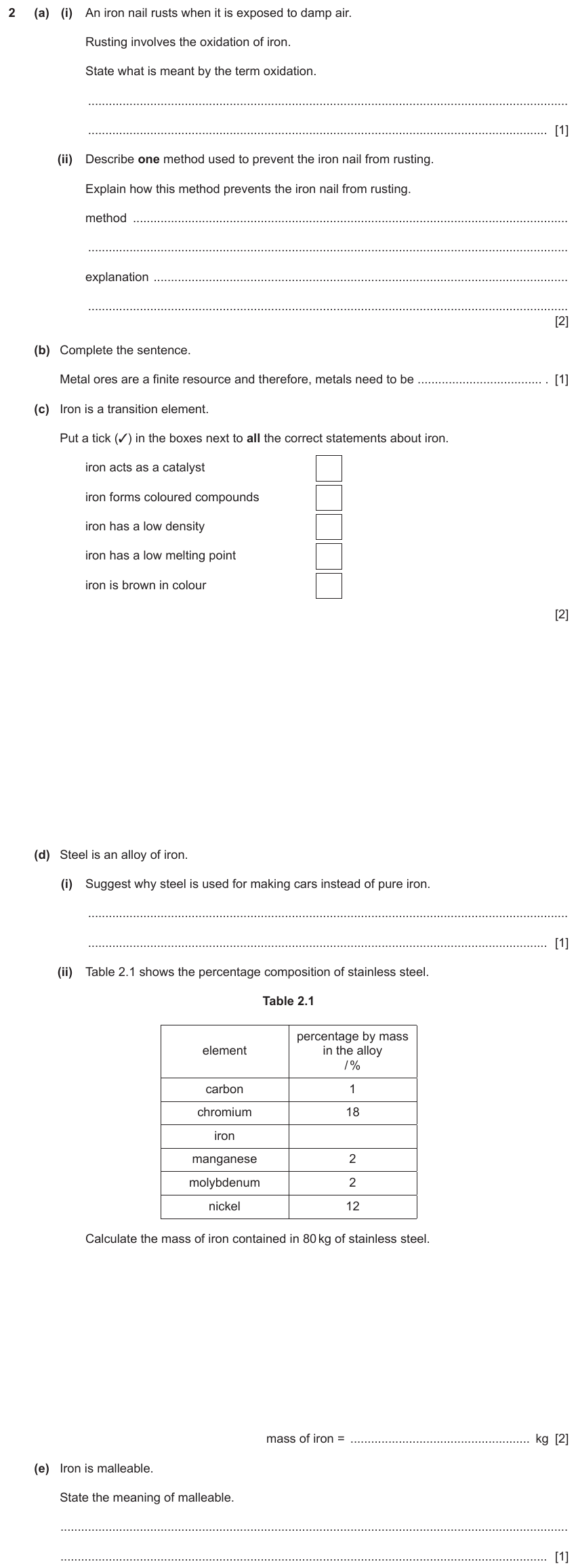 IGCSE 0654 Jun 2023 Paper 31 Question 2 — Transition elements