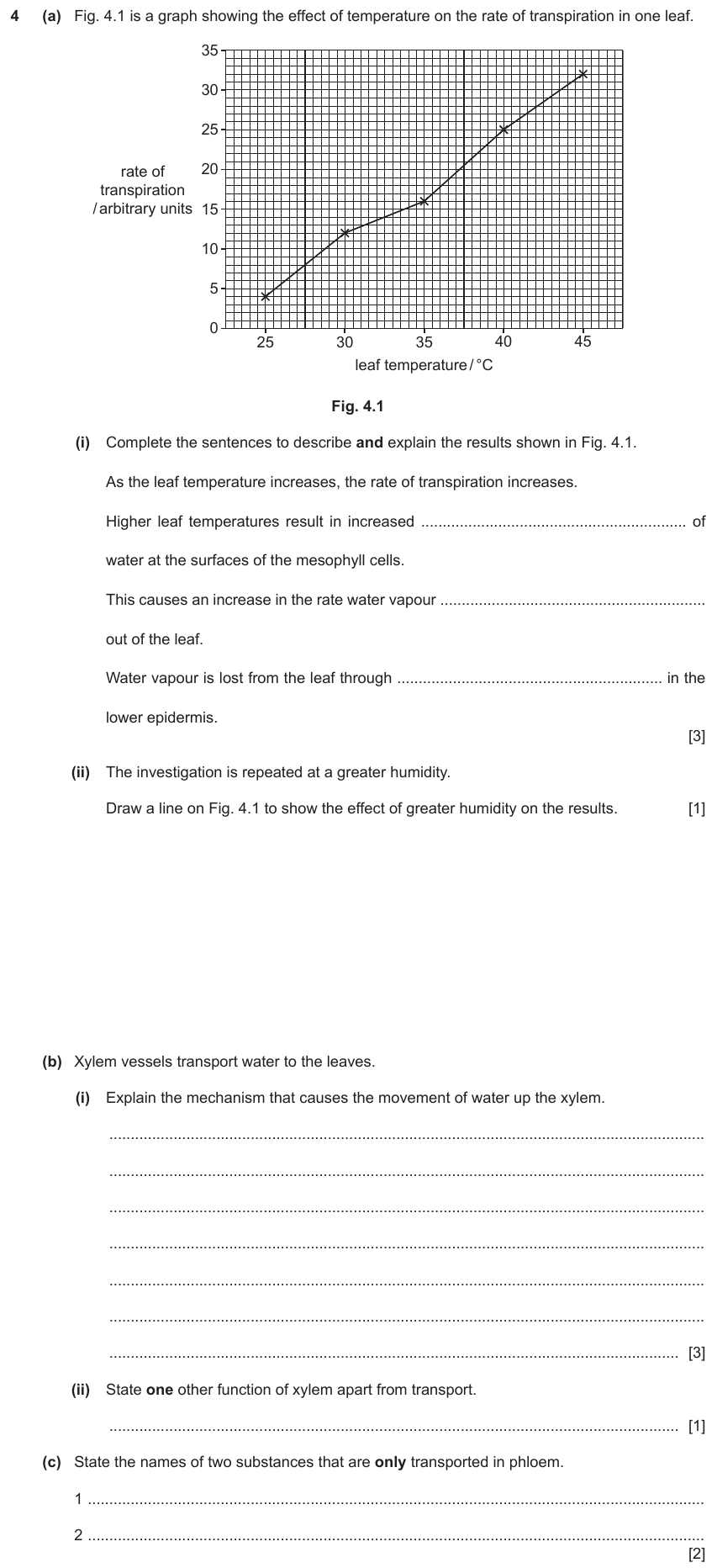 IGCSE 0654 Jun 2023 Paper 43 Question 4 — Xylem & phloem
