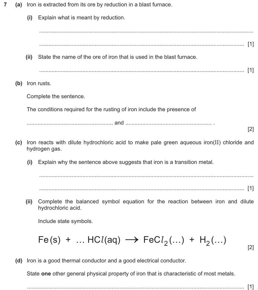 IGCSE 0654 Jun 2025 Paper 31 Question 7 — Extraction of metals