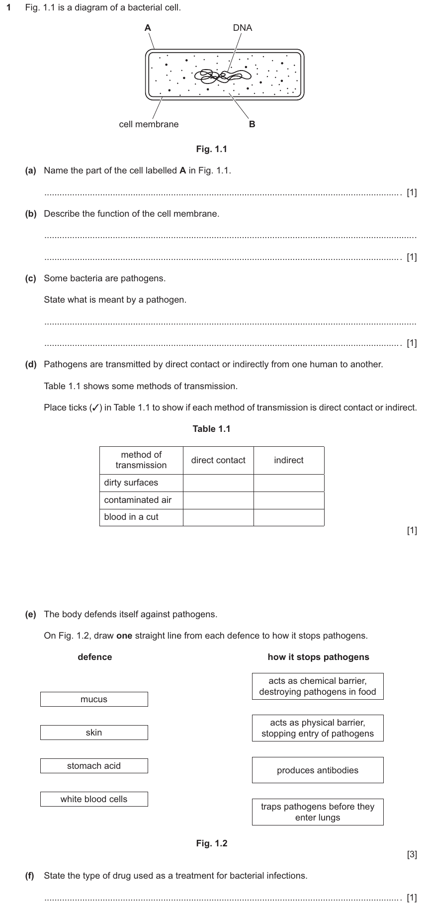 IGCSE 0654 Jun 2025 Paper 32 Question 1 — Pathogens & transmissible disease