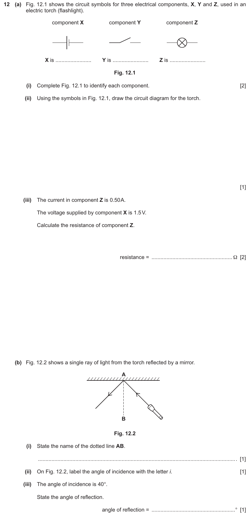 IGCSE 0654 Jun 2025 Paper 32 Question 12 — Reflection & refraction of light