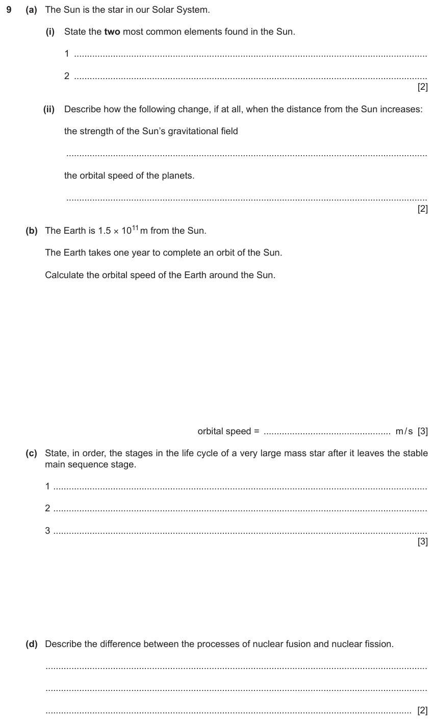 IGCSE 0654 Jun 2025 Paper 41 Question 9 — Earth & the Solar System