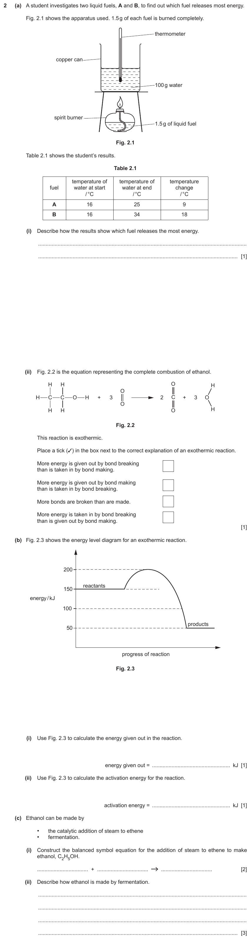 IGCSE 0654 Nov 2022 Paper 43 Question 2 — Exothermic & endothermic reactions