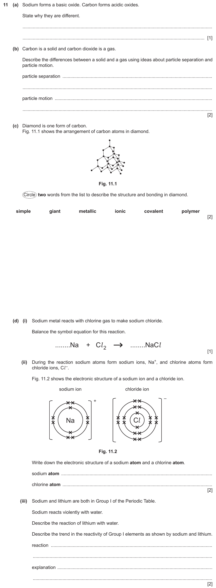 IGCSE 0654 Nov 2023 Paper 33 Question 11 — Group I alkali metals