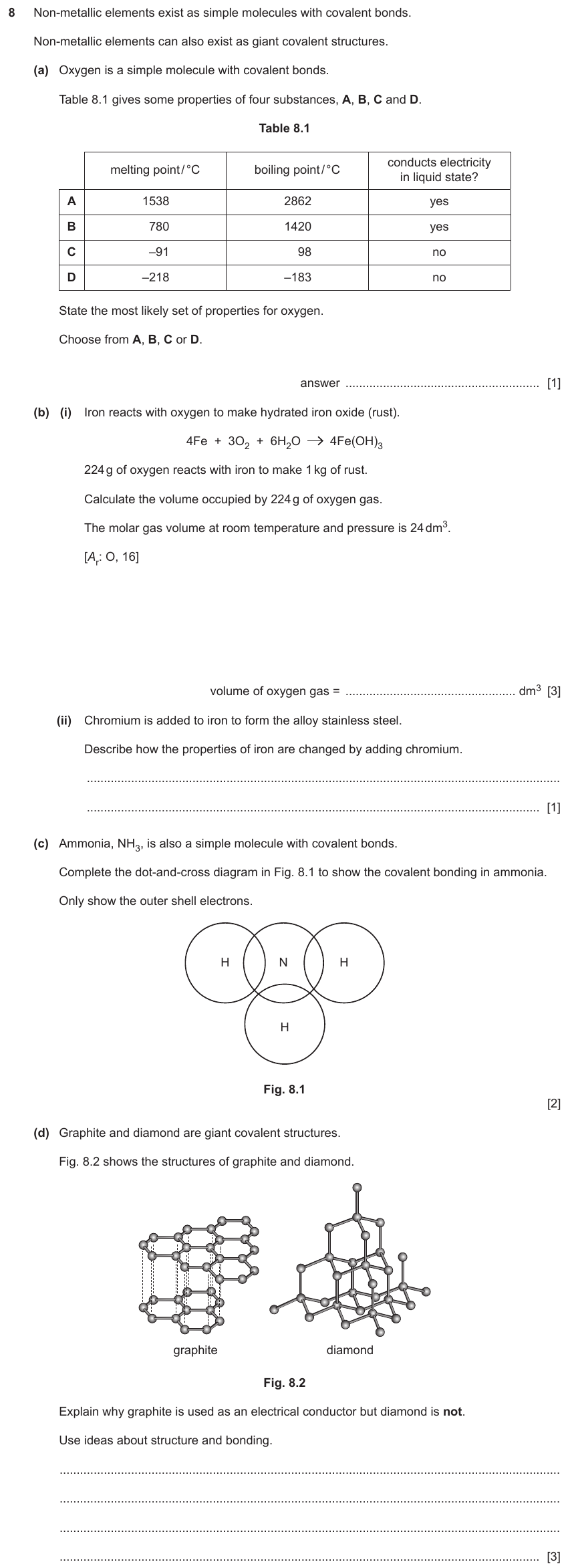 IGCSE 0654 Nov 2023 Paper 41 Question 8 — Covalent bonding