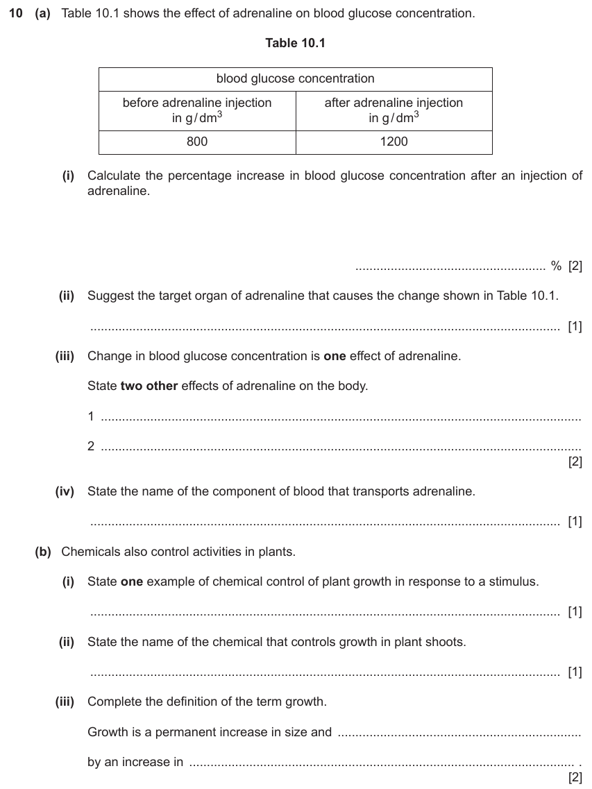 IGCSE 0654 Nov 2023 Paper 42 Question 10 — Hormones